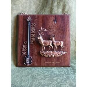 MCM Stag Deer Thermometer Vintage Souvenir Copper Vermillion Bay Canada